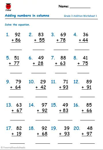 3rd Grade Addition Worksheet .